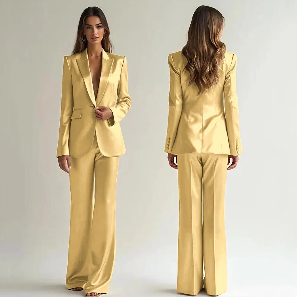 Luxury High Quality Women 's Suit One Button 2 Piece Jacket Pants Female Clothing Slim Fit Smart Office Banquet Lady Blazer Set