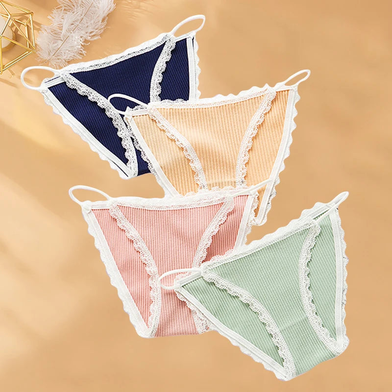 Thin Strap Hollow Lace Panties Women Sexy Briefs Soft Lingerie Low Rise Panties Breathable Female Underwear Solid Underpants