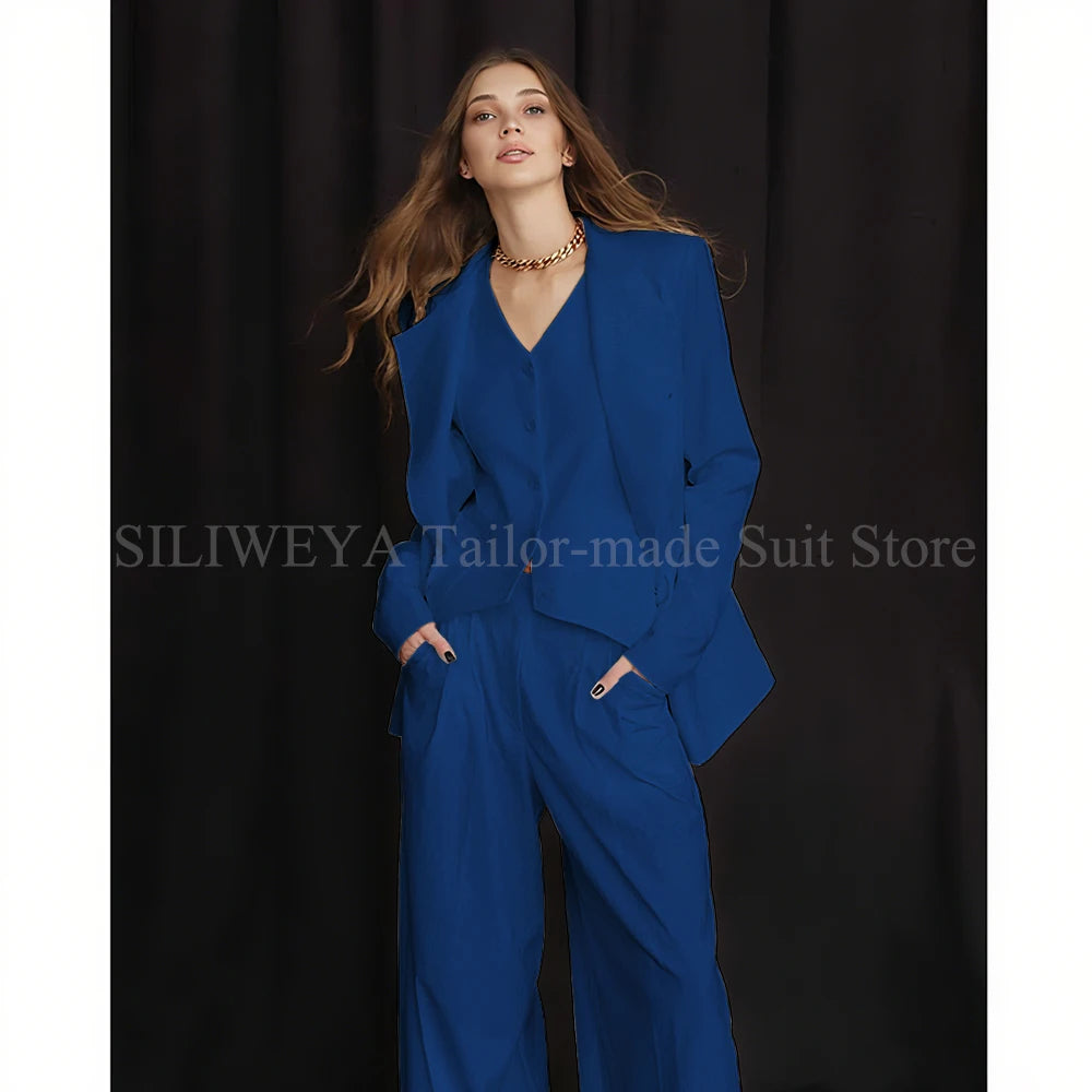 Luxury White Women's Suits 3 Piece Jacket Pants Vest Single Breasted Female Clothing Smart Office Lady Slim Fit Blazers Sets