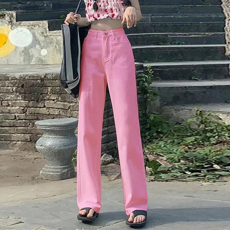 Loose Straight Leg Jeans, Korean Version of Women's Autumn Water Washing High-waisted Wide-leg Pants, Casual Floor-length Jeans