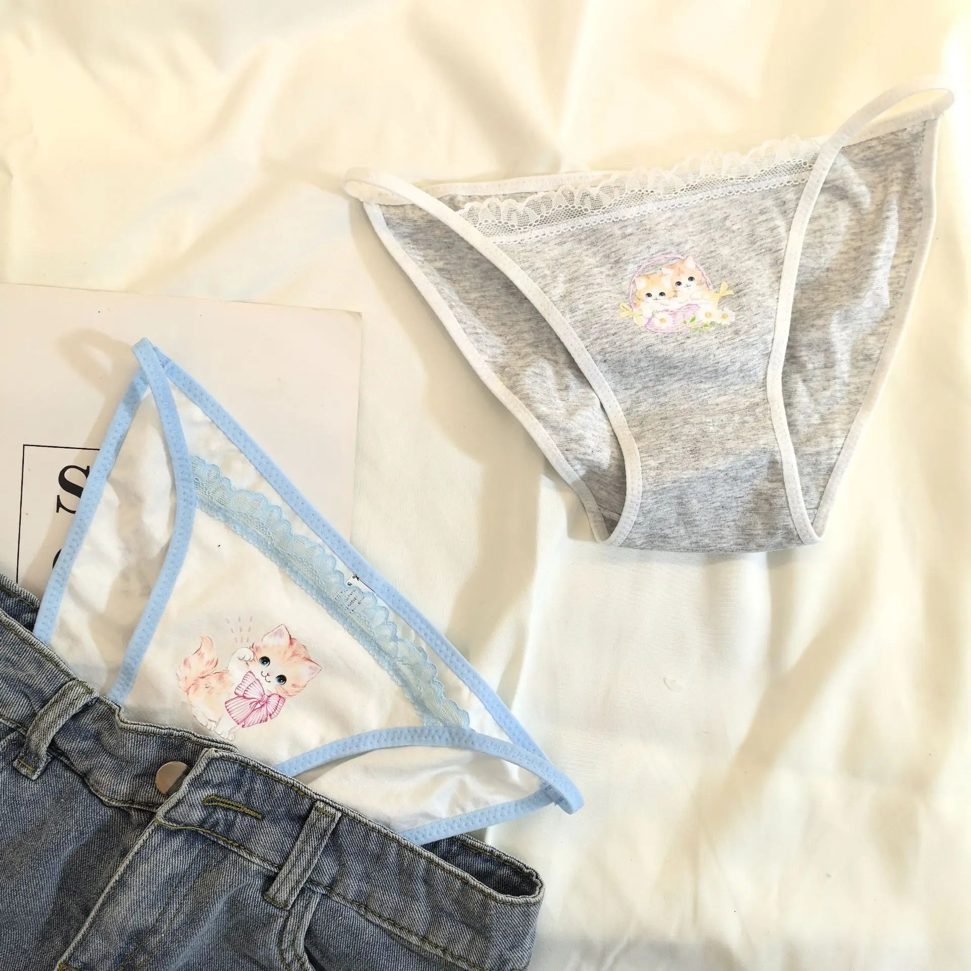 Retro Panties Japanese Sweet Cool Kitten Underwear Female Y2K Lace Girls Panties Cotton Crotch Women's Intimates Briefs Lingerie