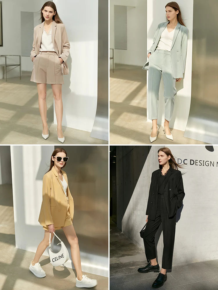 Amii Minimalism Autumn Office Lady Blazer Women Jacket Lace V-neck Tank Tops High Waist Pants Separately Female Blazers 12060909