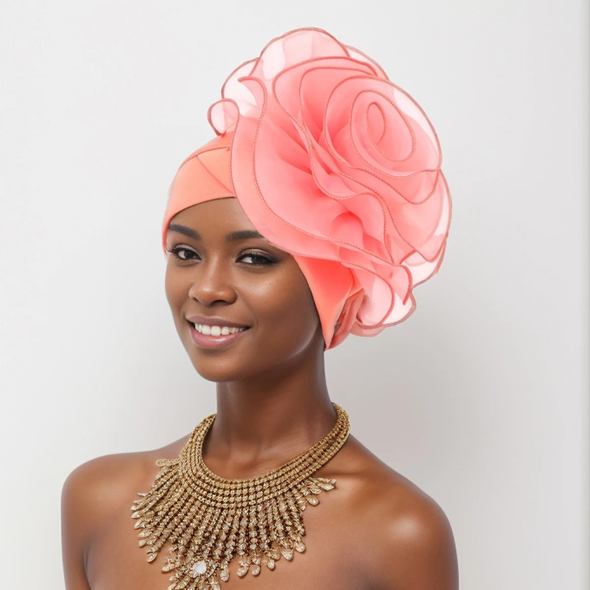 Exaggerated Large Flower Turban Hat for Women Nigeria Wedding Party Headwear Afrcian Female Head Wraps