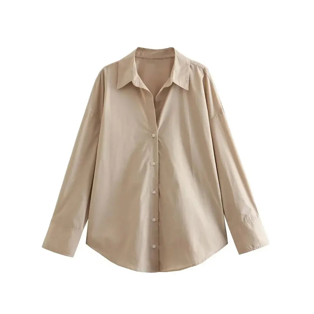 Oversized Poplin Shirts for Women, Long Sleeve, Button-up, Loose Female Blouses, Chic Tops, Fashion