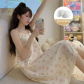 With Chest Cushion Halter Nightgown Female Summer Floral Breathable Thin Section of the Princess Style Loose Knee-Length Pajamas