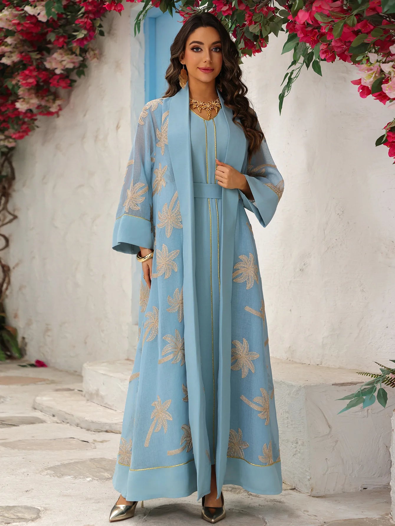 Eid Women Dress Muslim Abaya 2 Piece Set Musulman Ensembles Party Jalabiya Ramadan Abayas Vestidos Largos Kaftan Arab Long Robe