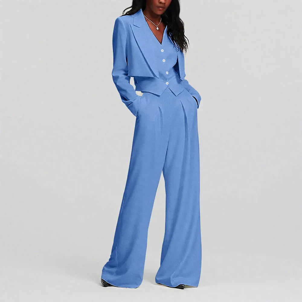 Elegant Ivory White Single Button Women Pants Set New Female Three Pieces(Blazer+Trousers+Vest) conjuntos para mujeres 3 piezas