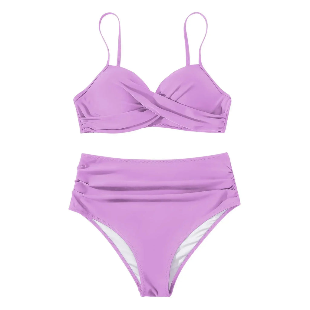 Slimming High Waist Bikini Set Women's Multi-Color Hard Bag Gathered Bikini Ideal for plus Size Swimsuits And Beachwear