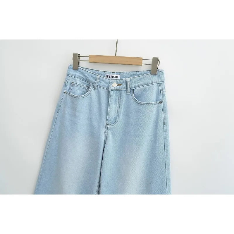 Women's Denim Pants Baggy Jeans Y2k Vintage Flared Wide New Low Waist Rise Oversize Pant Harajuku Fashion Woman Trousers