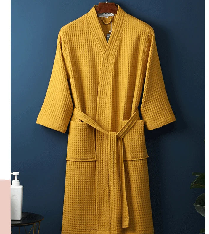 Cotton Bathrobe Spring/summer Thin Morning Robe Long Waffle Hotel Beauty Salon Bathrobe Women Sleepwear Sexy Pajamas Bath Robes