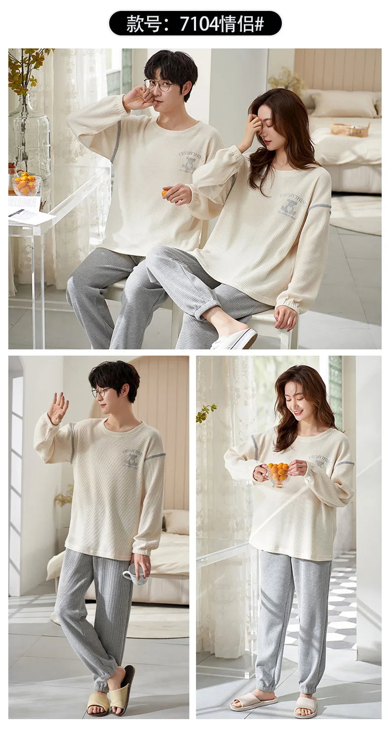 Couple Long Sleeves Sleepwear Autumn Winter Cotton Pajama Sets Print Pants Homewear Kawaii Clothes 2 Piece Sets Nightwear Lovers