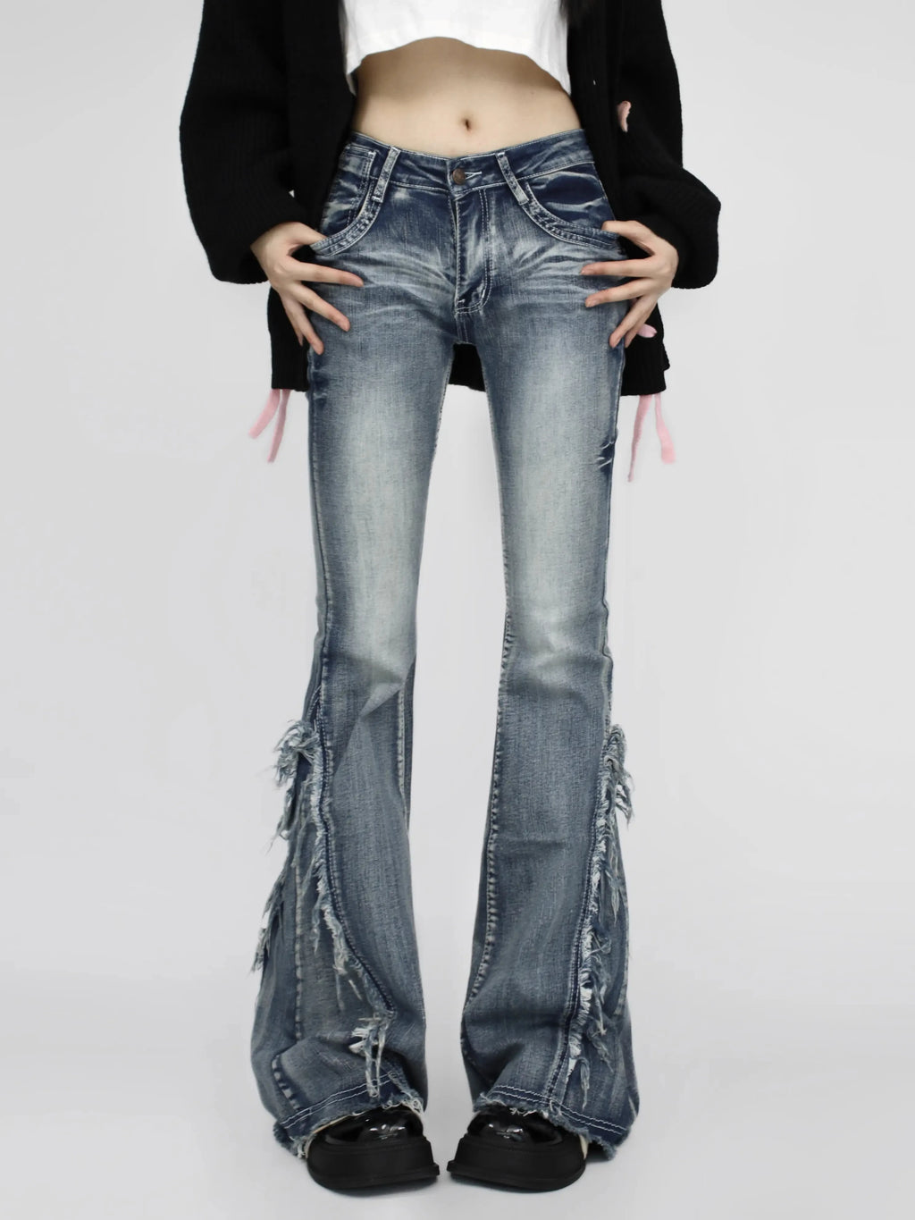 Women's Black Gothic Baggy Flare Jeans Harajuku Y2k Aesthetic Denim Trousers Punk Jean Pants Vintage 2000s Trashy Clothes 2024