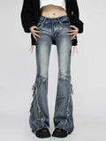 Women's Black Gothic Baggy Flare Jeans Harajuku Y2k Aesthetic Denim Trousers Punk Jean Pants Vintage 2000s Trashy Clothes 2024