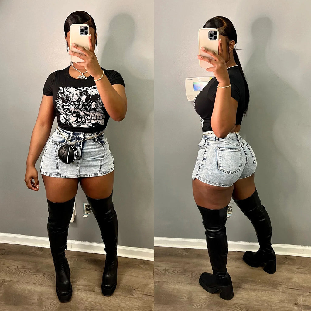Denim Shorts Pleat Skirts Women Cargo Pant High Waist 2025 Winter Clothes Y2K Streetwear Denim Jean Short Tie Dye Pants Skort