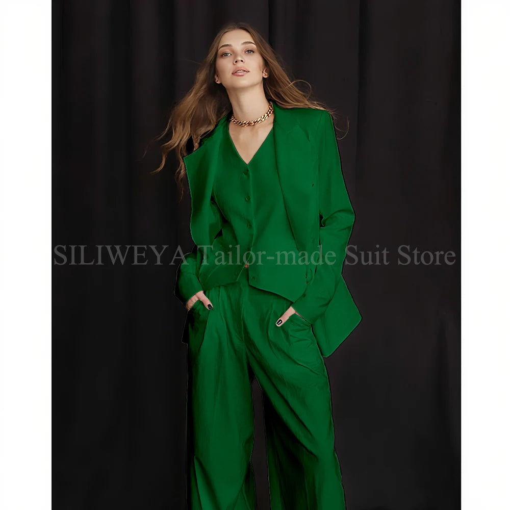 Luxury White Women's Suits 3 Piece Jacket Pants Vest Single Breasted Female Clothing Smart Office Lady Slim Fit Blazers Sets