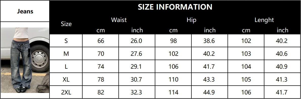 American Retro Washed Low Waist Jeans Women's Loose Straight Jeans Pants Street Winter Fashion Denim Pants