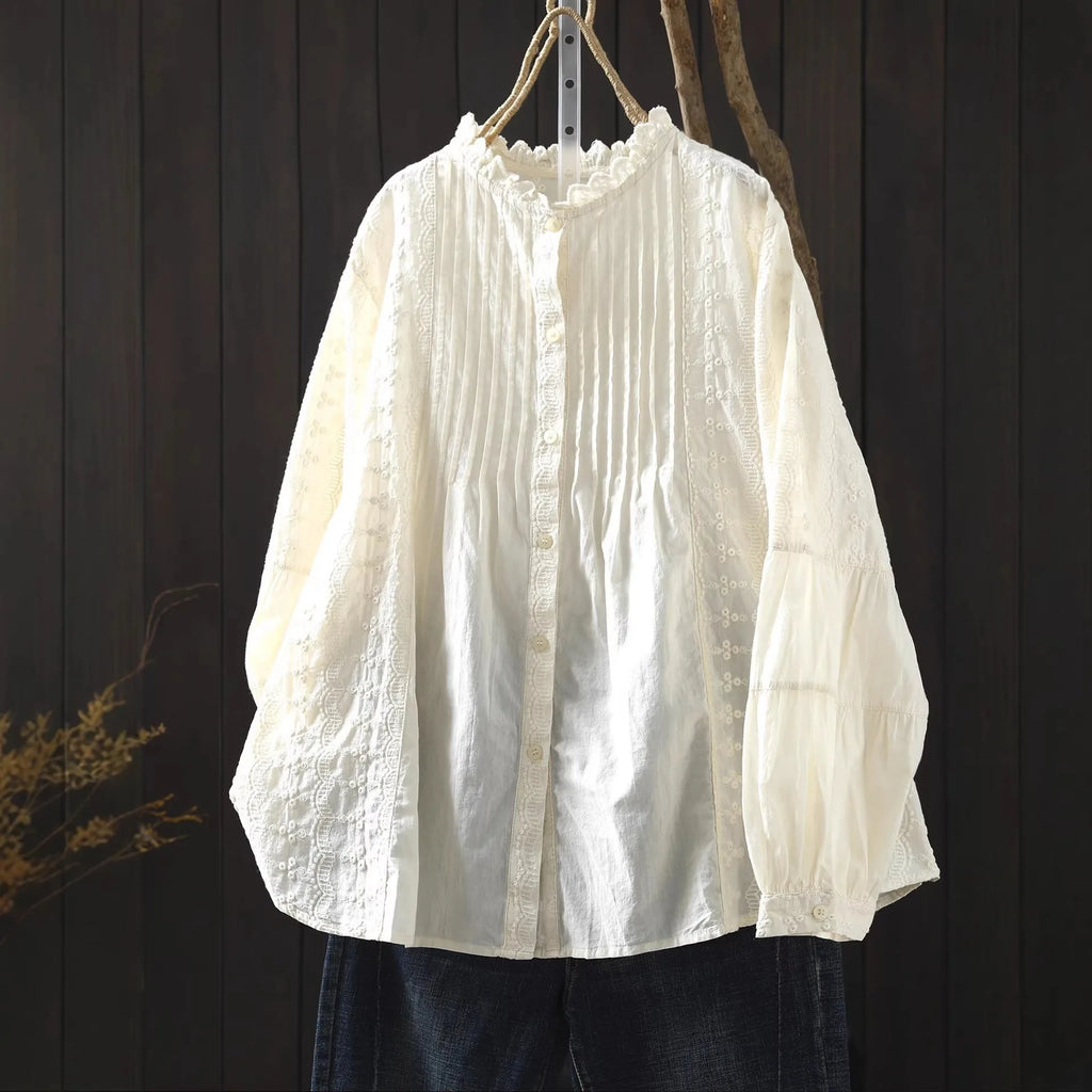 Fall clothes 2026 women cotton fine elegant blouses for women boho long sleeve lace embroider white blouses for lady tops