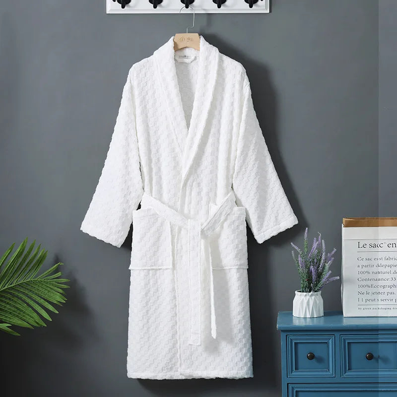 Cotton Bathrobe Towel Material Water Absorbent Quick-Dry Sleep Robes for Couples Spring and Autumn Bath Towel