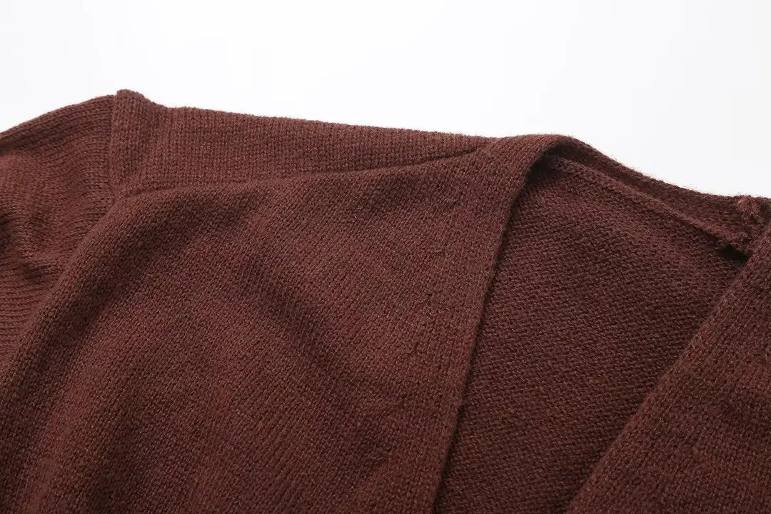 HH Woman Autumn Long Sleeves Slim Casual Sweater High Street Coat Women Solid Single Button Deep V-Neck Knitted Cardigan