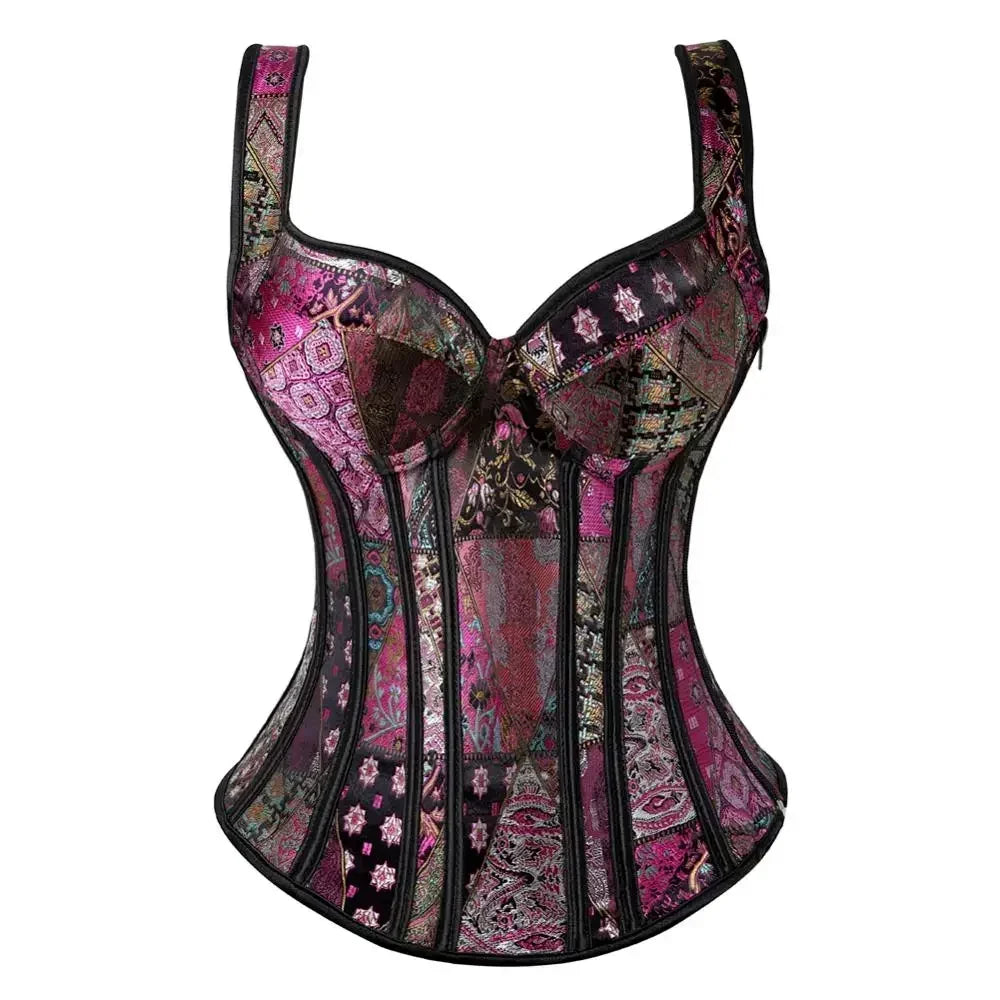 Women's Corsets Flower Embroidery Corset Vintage Strap Bustier Jacquard Zip Corsage Push Up Korsett Lace Bustiers Party Costume
