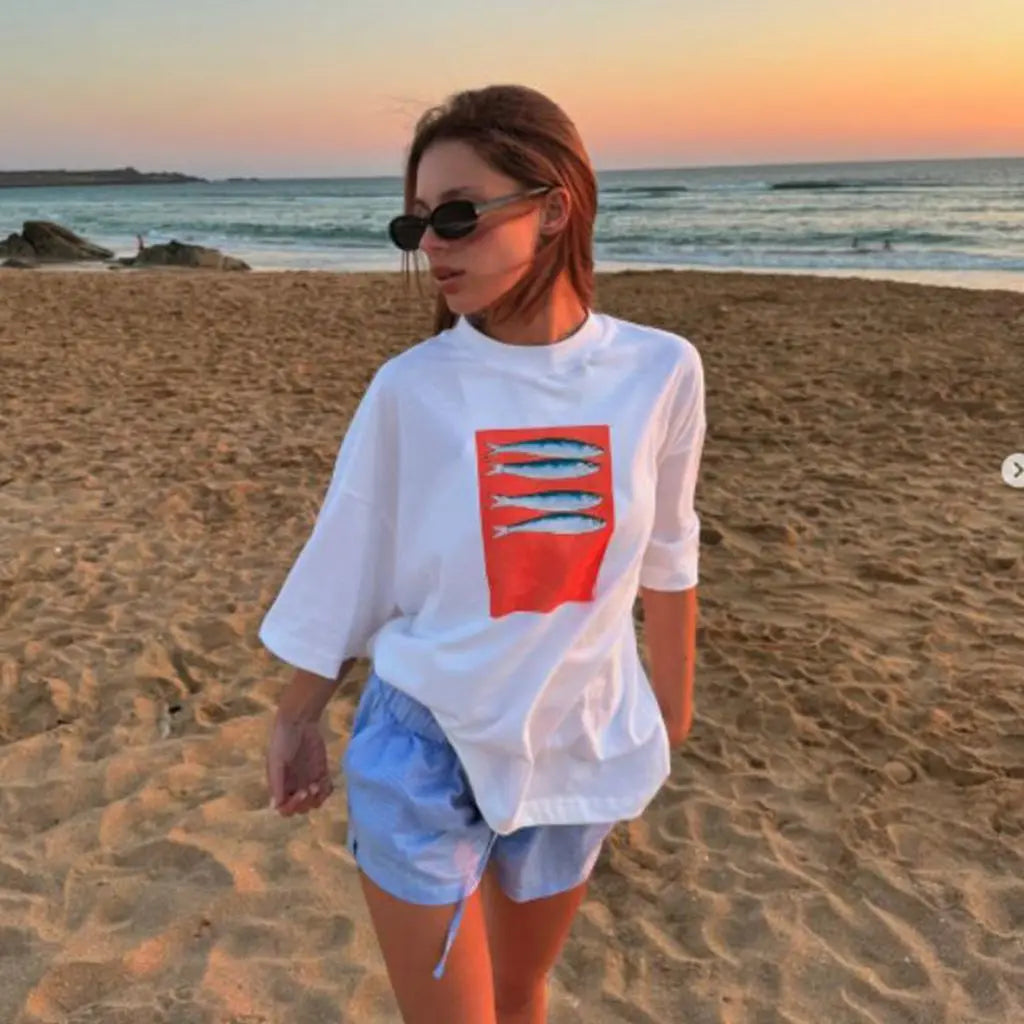 Women's Summer Basic Y2K T-Shirt Chili/ Fig/ Ocean/ Lamp Print Casual Short Sleeve Tops for Streetwear Aesthetic Clothes