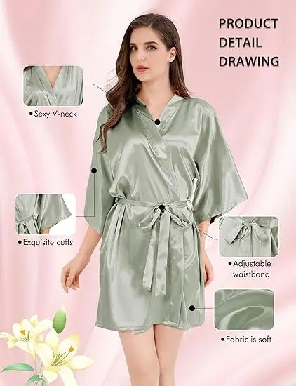 Wedding Party Team Bride Robe Without Letters Kimono Satin Pajamas Bridesmaid Plain Bathrobe SP088
