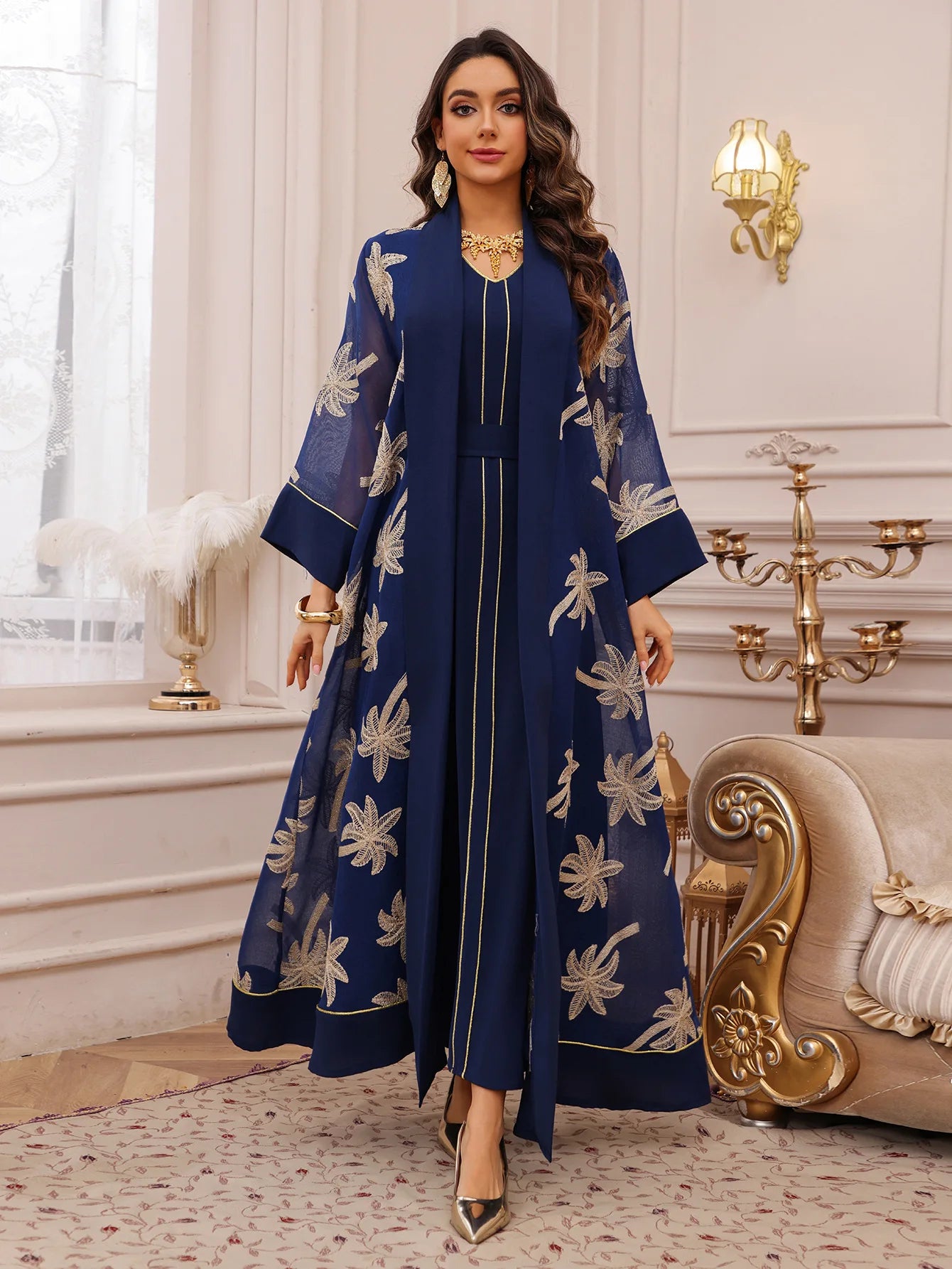 Eid Women Dress Muslim Abaya 2 Piece Set Musulman Ensembles Party Jalabiya Ramadan Abayas Vestidos Largos Kaftan Arab Long Robe