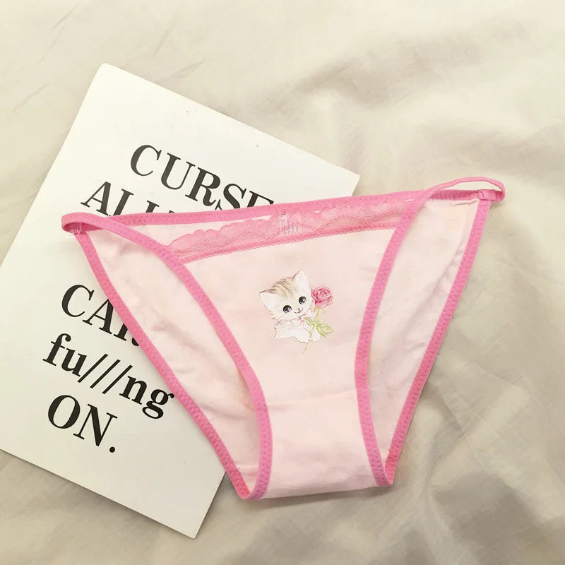 Retro Panties Japanese Sweet Cool Kitten Underwear Female Y2K Lace Girls Panties Cotton Crotch Women's Intimates Briefs Lingerie