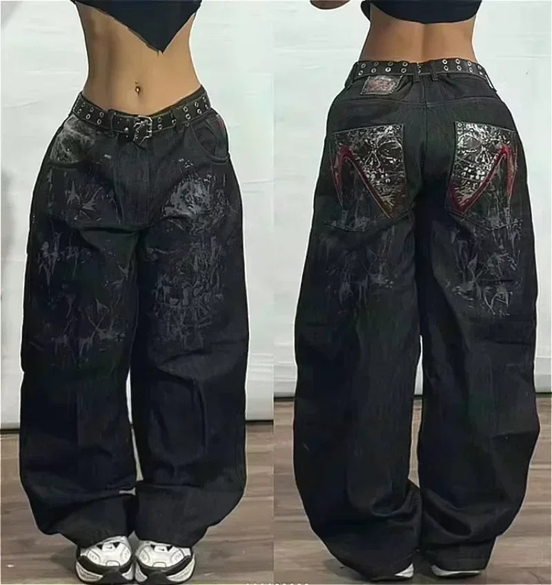 American Fashion Hip Hop Joker Loose Jeans Women Street Y2K New Casual Punk Rock Oversized Wide-leg Pants Unisex Mopping Jeans