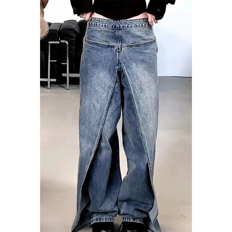 Women's Patchwork Jeans Baggy Vintage Y2k Denim Trousers 90s Aesthetic 2000s Harajuku Oversize Wide Cowboy Pants Trashy Clothes