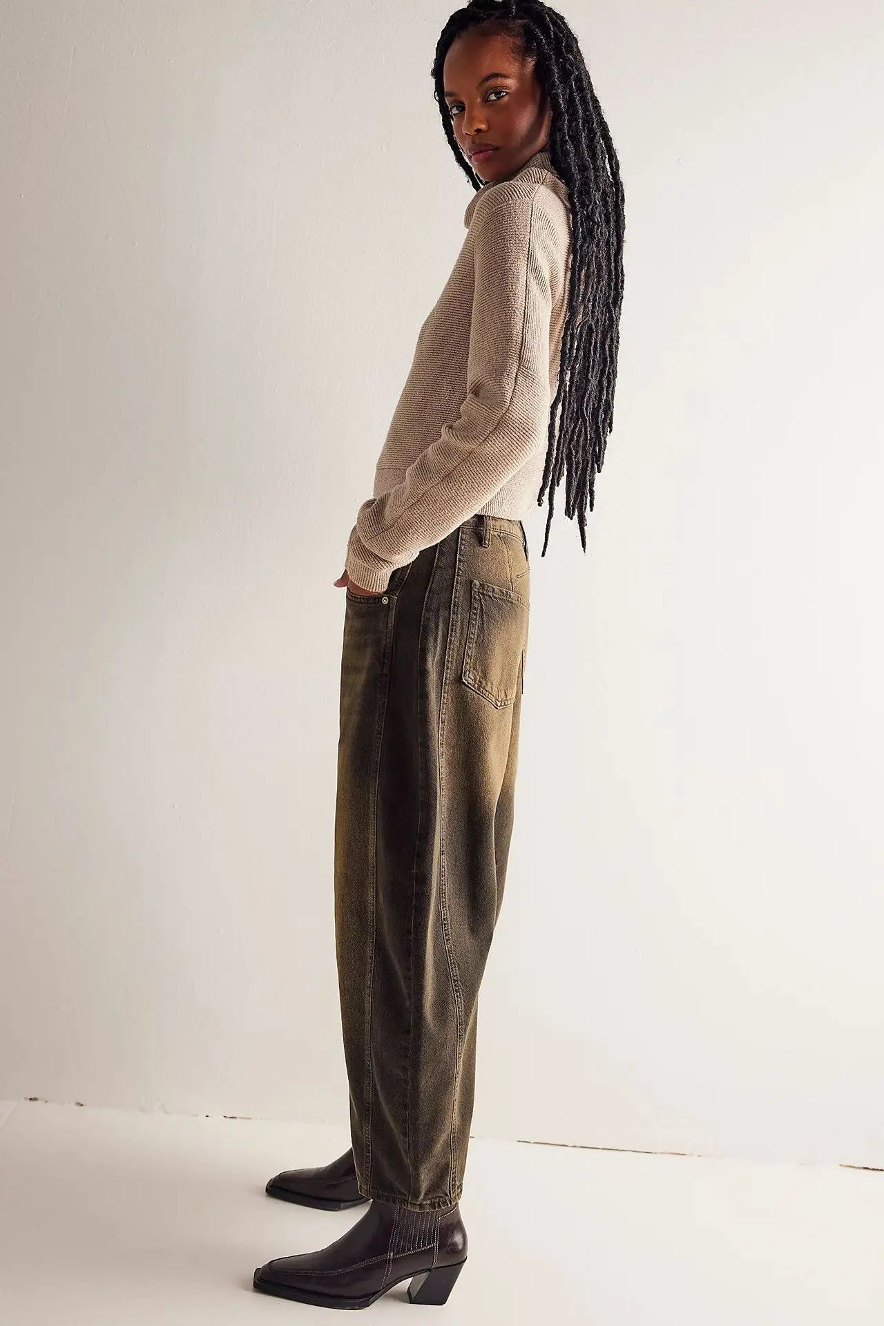 Women Loose Mid Waist Jeans Denim Full Length Pants Sexy Fashion Solid Color Trousers Denim Pockets Bleached