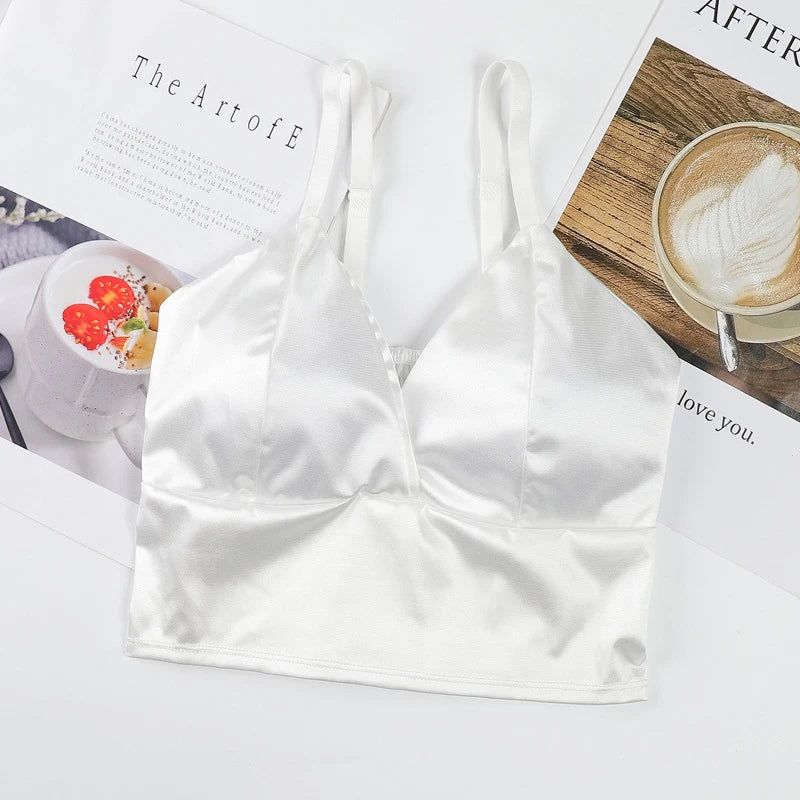 Ice Silk Women Top Bra Yoga Seamless Vest Bras Sexy Female Push Up Underwear Lingerie Sleep Top Padded Bralette
