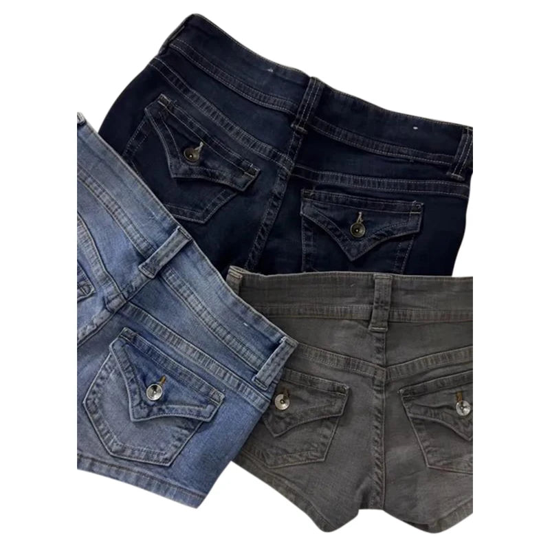 Summer Sexy Woman Denim Mini Pants Slim Low Waist Pockets Straight Short Jeans 2026 New Fashion High Street Women's Trousers