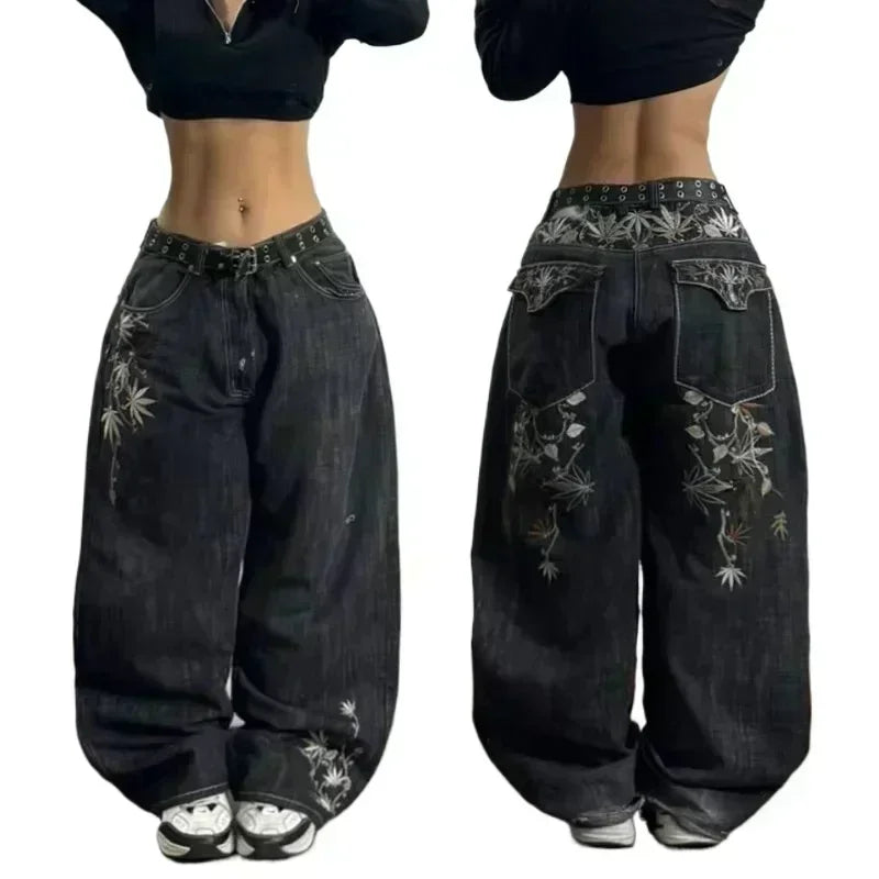 American Fashion Hip Hop Joker Loose Jeans Women Street Y2K New Casual Punk Rock Oversized Wide-leg Pants Unisex Mopping Jeans