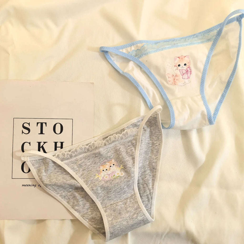 Retro Panties Japanese Sweet Cool Kitten Underwear Female Y2K Lace Girls Panties Cotton Crotch Women's Intimates Briefs Lingerie