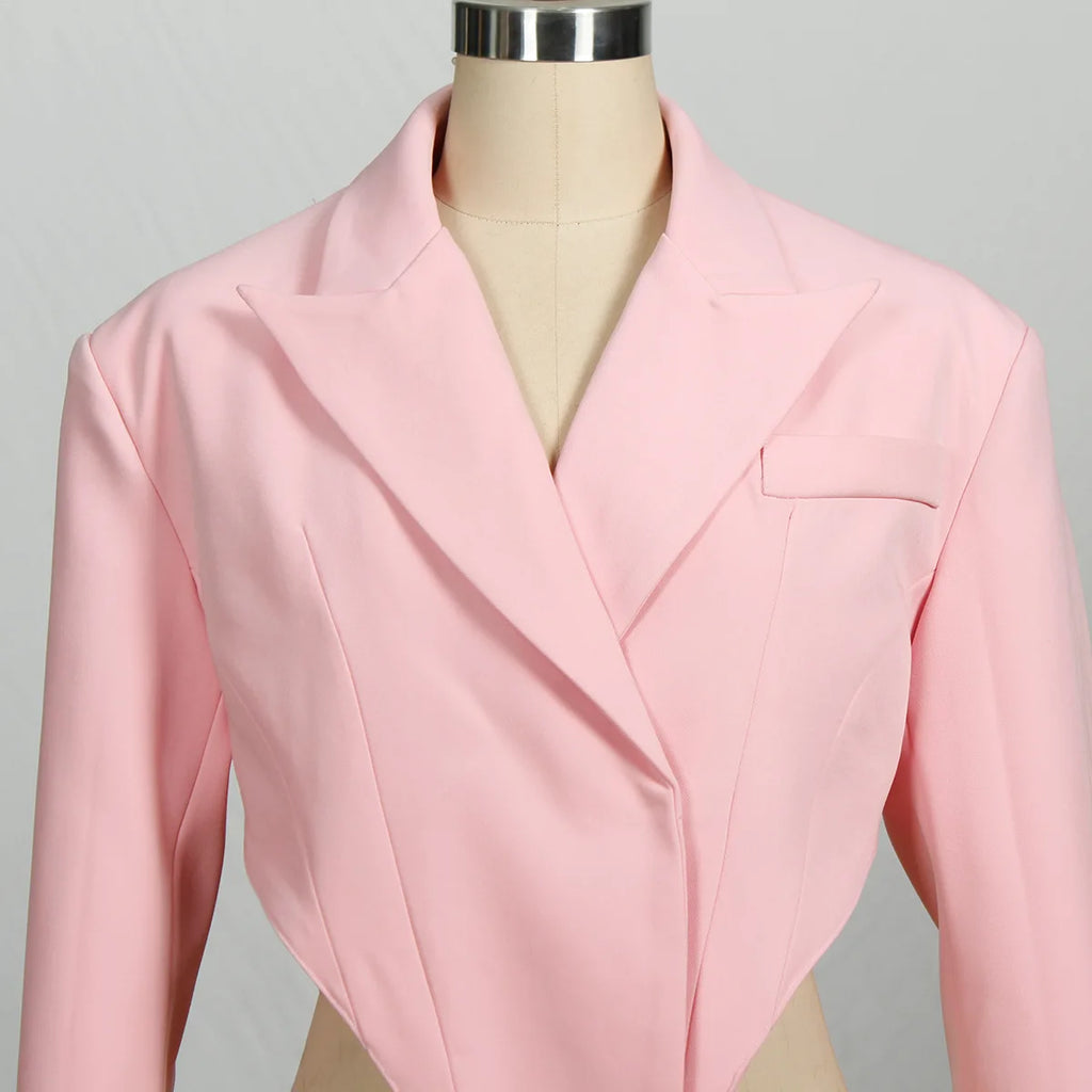 Fashion Long Sleeve  Shoulder Pads Blazer Jacket  Women Sexy Backless Crop Top Bodys Streetwear Suit Autumn Coats Traf