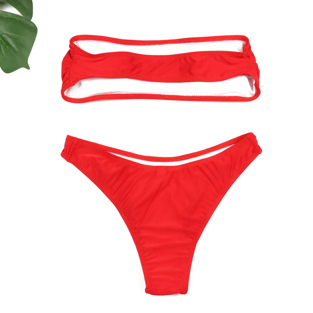 2025 Sexy Two-piece Low Waist Swimwear New Solid Bandeau Bikini  Women's Push Up Beachwear Female Swimsuit Backless Bathing Suit