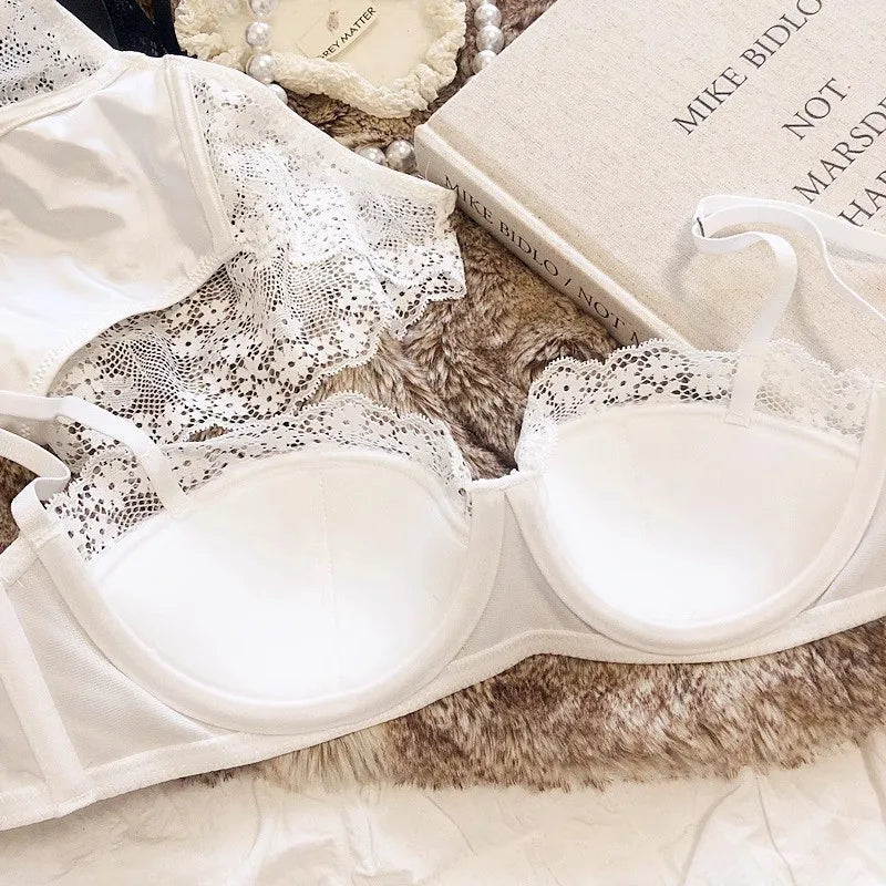 Lace Half-Cup Bra and Panty Set for Small Busts, With Soft Underwire to Gather and Lift, And a Sexy, Lightweight Bra Set.