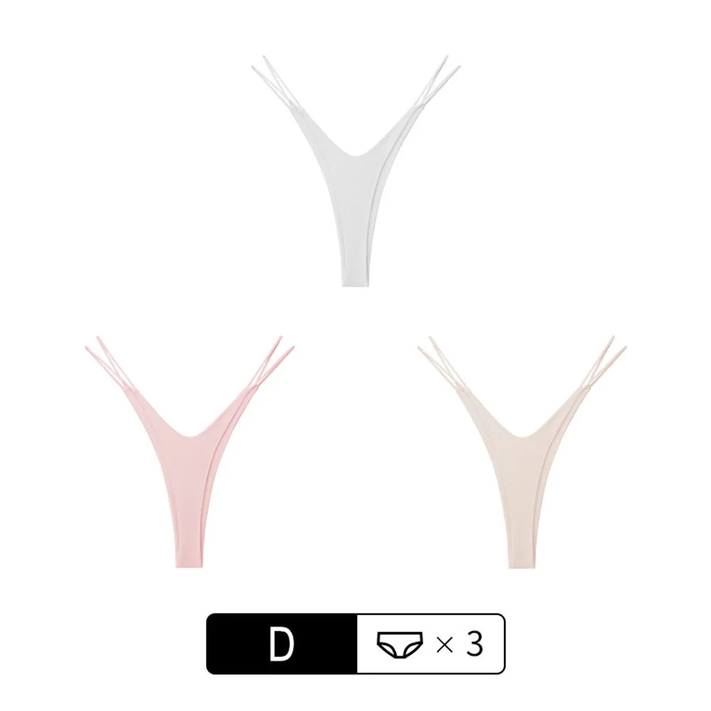 3Pcs/Pack Double Thin Strap Women's Sexy Hot Underwear Low Waist Double Layer Cotton Thong High Cut Seamless Sports G-string