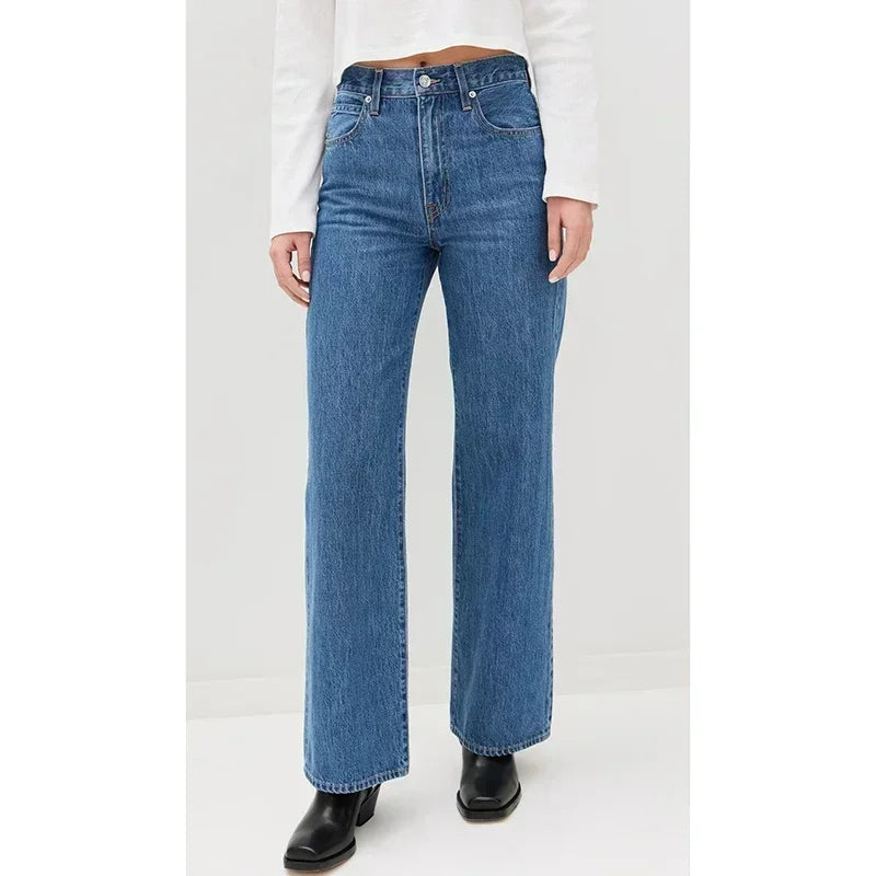 Women High Waist Straight Leg Jeans Female Comfortable Stretch Basic Denim Pants Woman Classic Cheap Black Gray White Trousers
