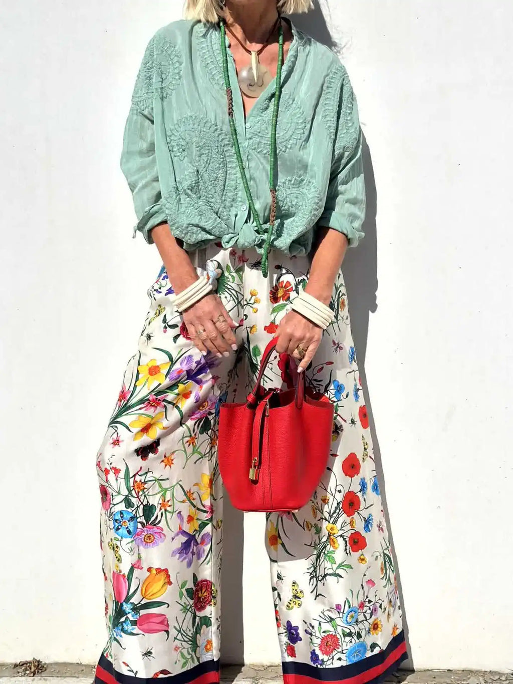 Women's Fall Casual Outfits Floral Print Long Sleeve Button Down Lapel Shirt With Elastic Waist Wide Leg Pants Sets Streetwear