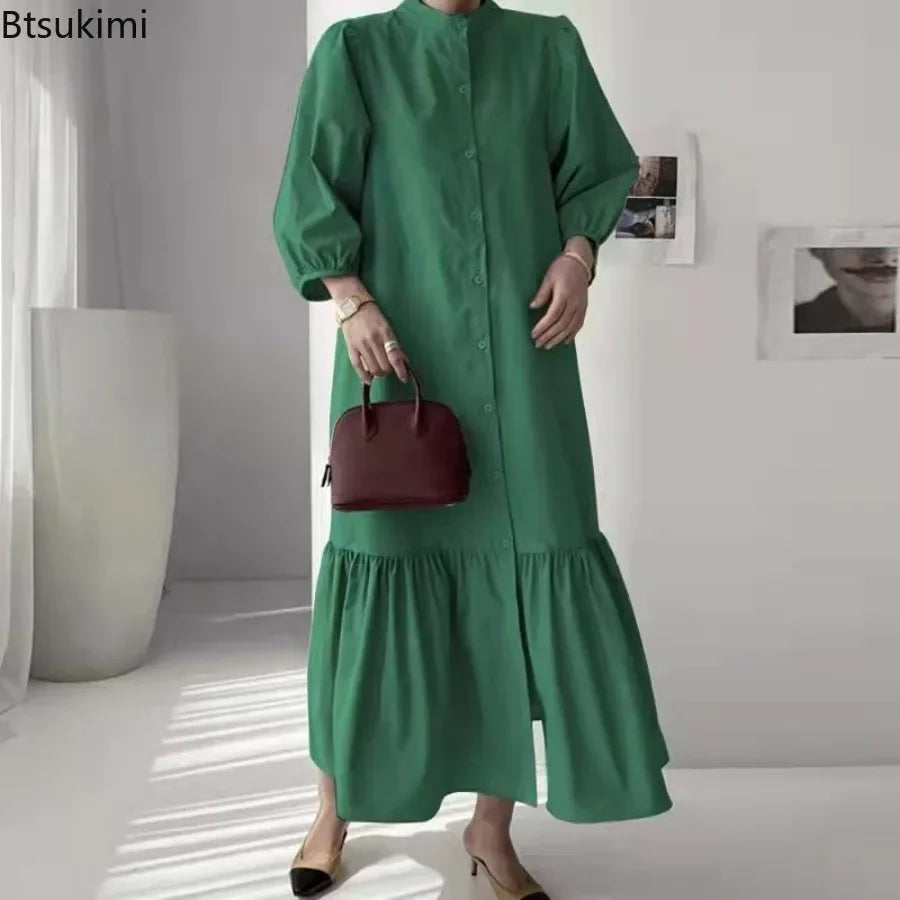 Fashion Summer Dress for Women Vintage Ruffles Hem Cardigan Long Dresses Women Elegant Casual Sundress Party Vestidos Robe Femme