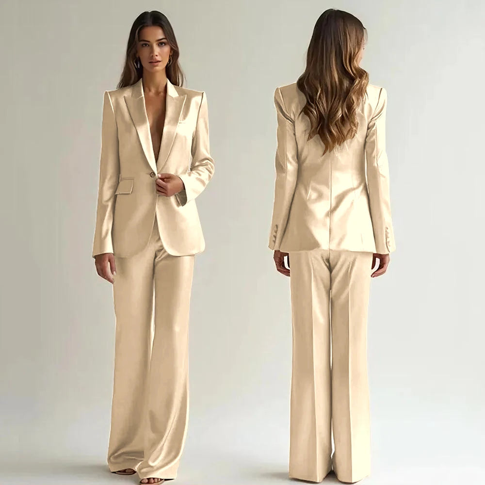 Luxury High Quality Women 's Suit One Button 2 Piece Jacket Pants Female Clothing Slim Fit Smart Office Banquet Lady Blazer Set