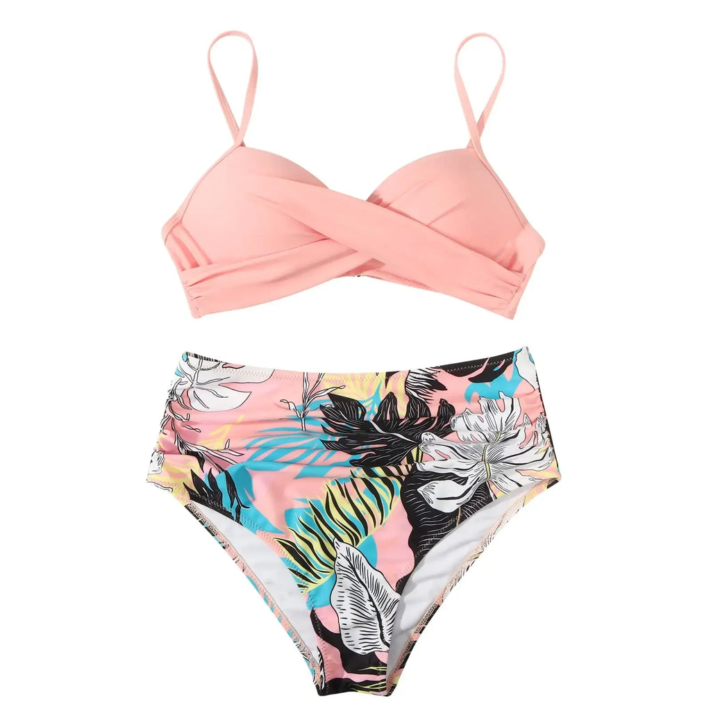 Slimming High Waist Bikini Set Women's Multi-Color Hard Bag Gathered Bikini Ideal for plus Size Swimsuits And Beachwear