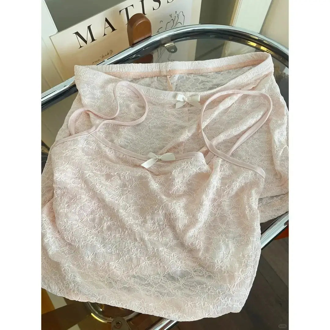 ElyraLux Women's Sexy Pajama Lace Suspenders Shorts Two Piece Summer Slim Fit Clothes Sweet Style Sleeveless Matching Outfits