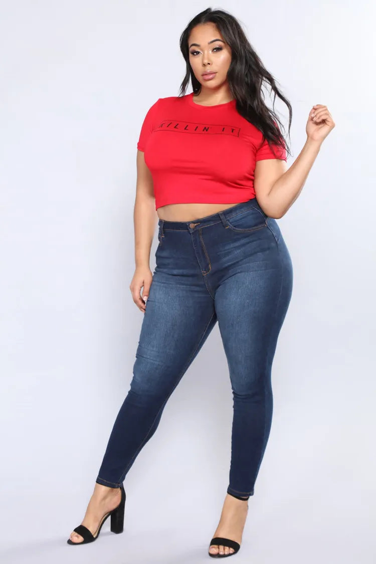 Women's plus size high waist jeans casual Skinny denim fat mom jeans L-5XL high quality wholesale price
