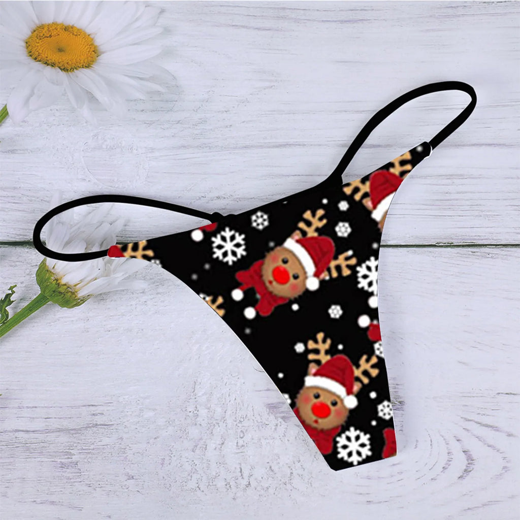 Christmas Print Panties for Women Funny Sexy Thongs Female Underwear Underpants Low Waist Seamless Briefs Xmas Womens Lingerie