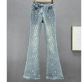 Slim-Fit Denim Micro Flared Pants Female Tide New Fashion Elastic High Waist Rhinestone Button Zipper Temperament Joker Pants