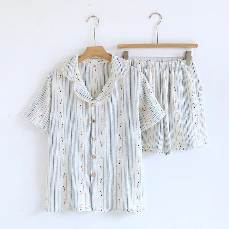 100% Cotton Gauze Women Pajamas 2025 New Spring/Autumn Sleepwear Female 2 Piece Set Nightwear Lady Pyjamas Loungewear