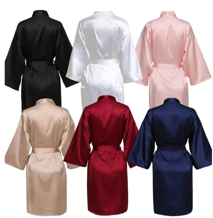 Wedding Party Team Bride Robe Without Letters Kimono Satin Pajamas Bridesmaid Plain Bathrobe SP088